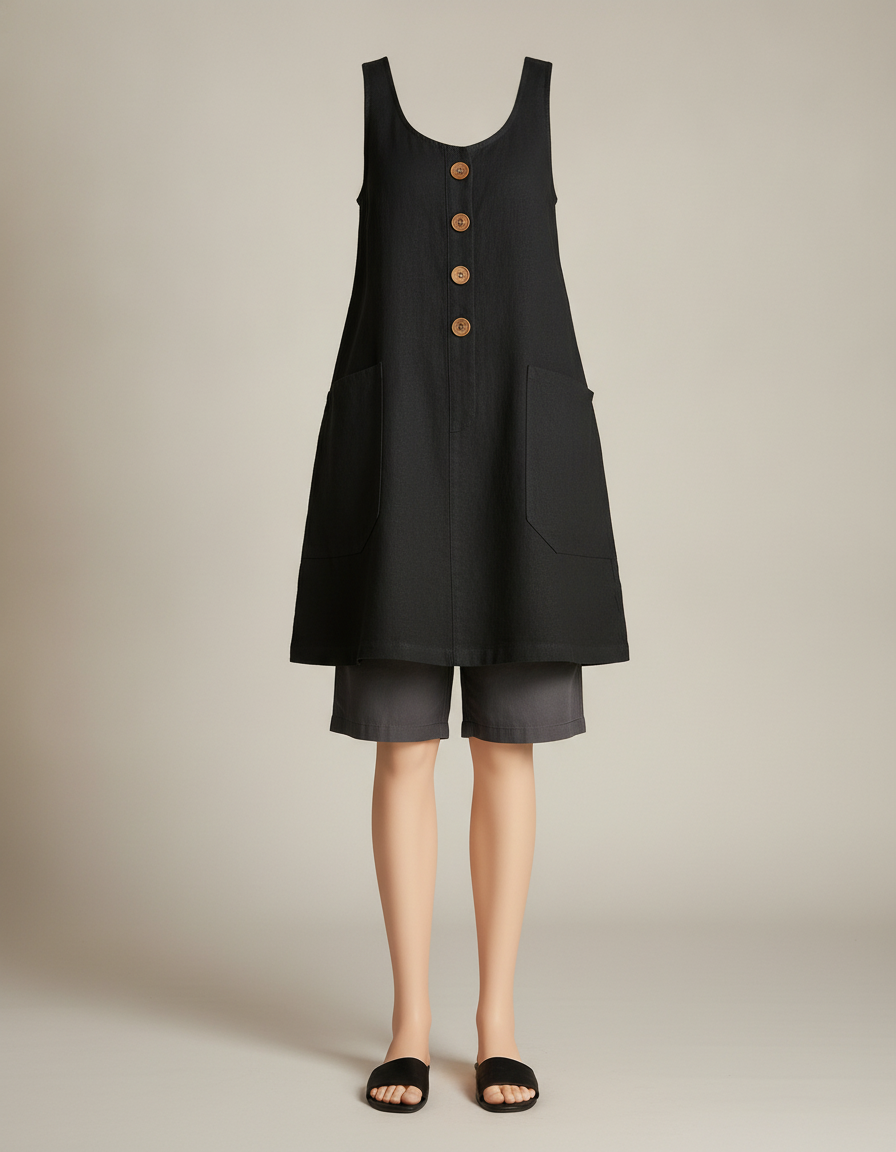 Button Front Linen-Look Dress — product shot
