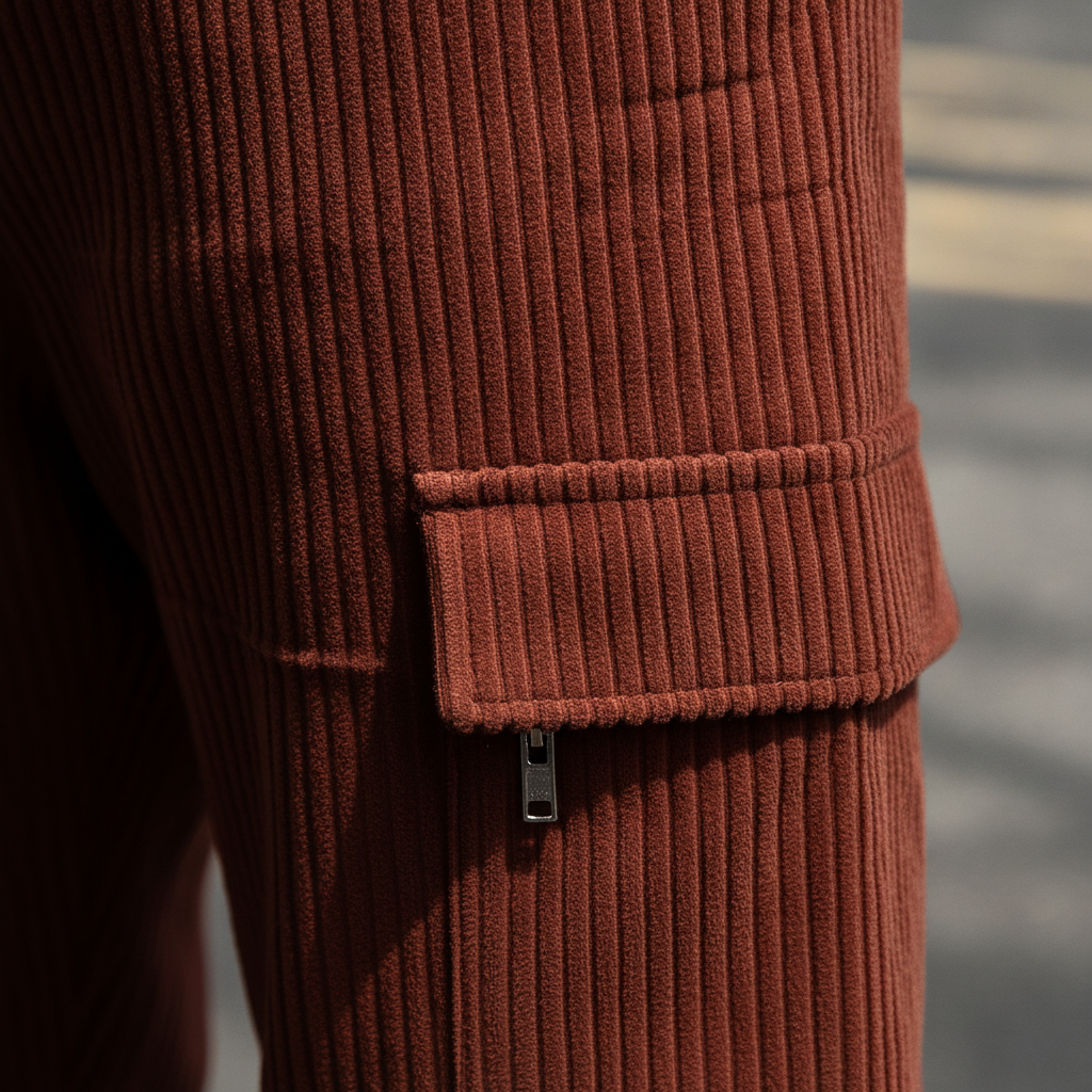 Corduroy Cargo Trousers — fabric detail