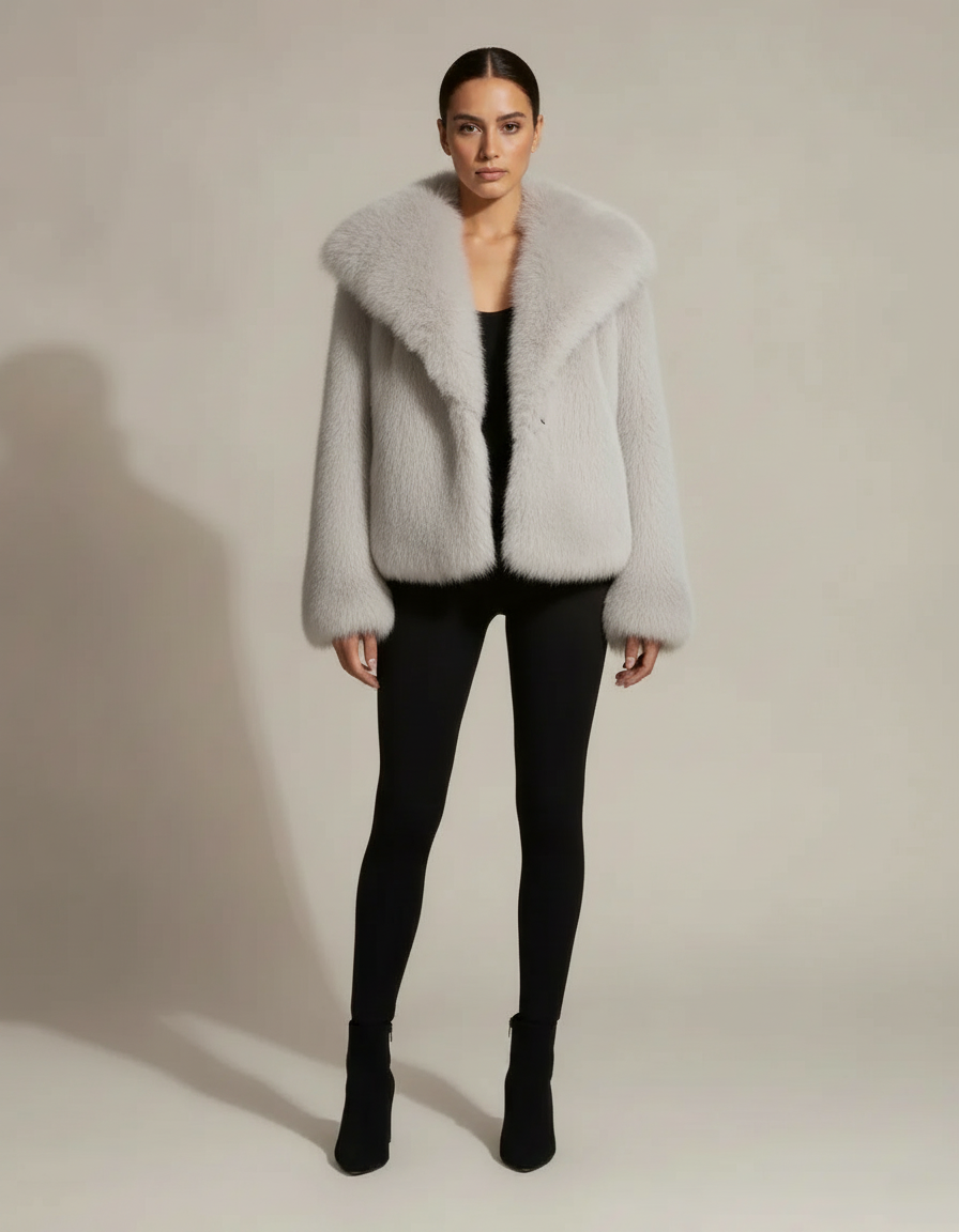 Plush Faux Fur Jacket — Light Grey