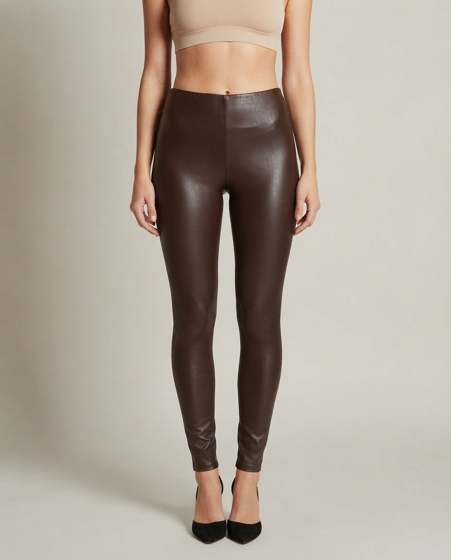 Faux Leather Leggings — Brown