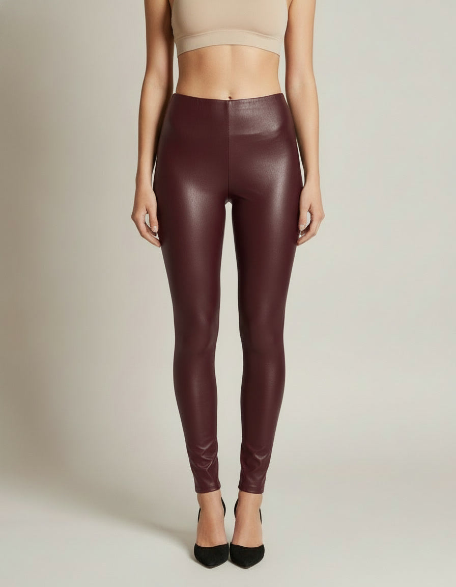 Faux Leather Leggings — Burgundy