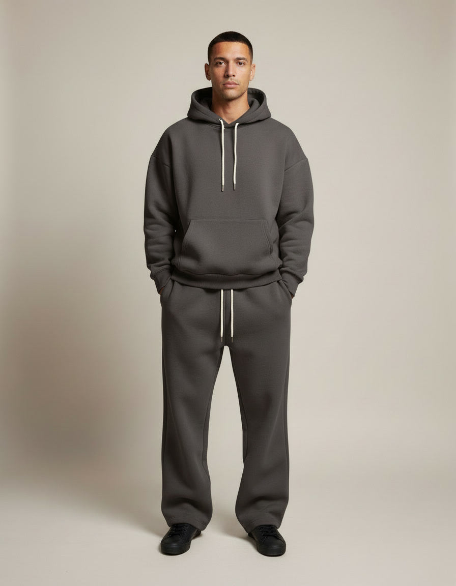 Relaxed Fleece Hoodie Set — Charcoal