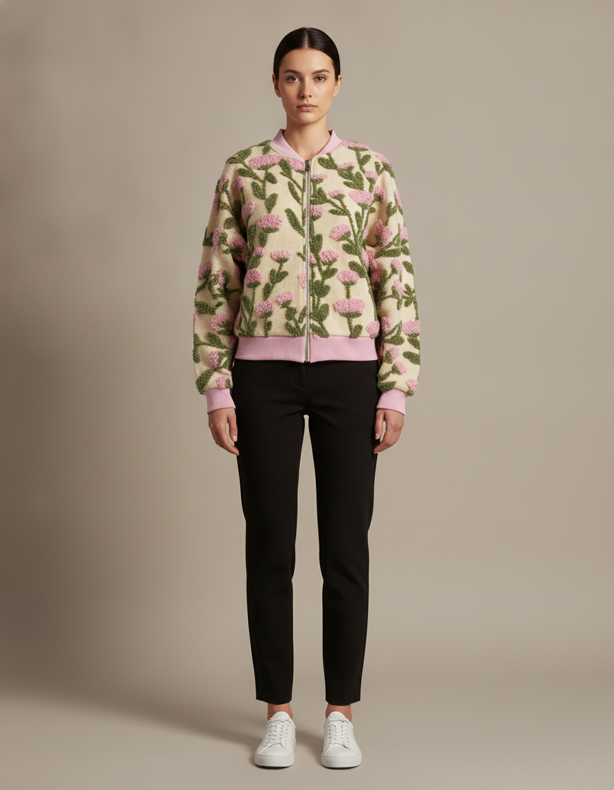 Floral Knit Zip Cardigan — front view