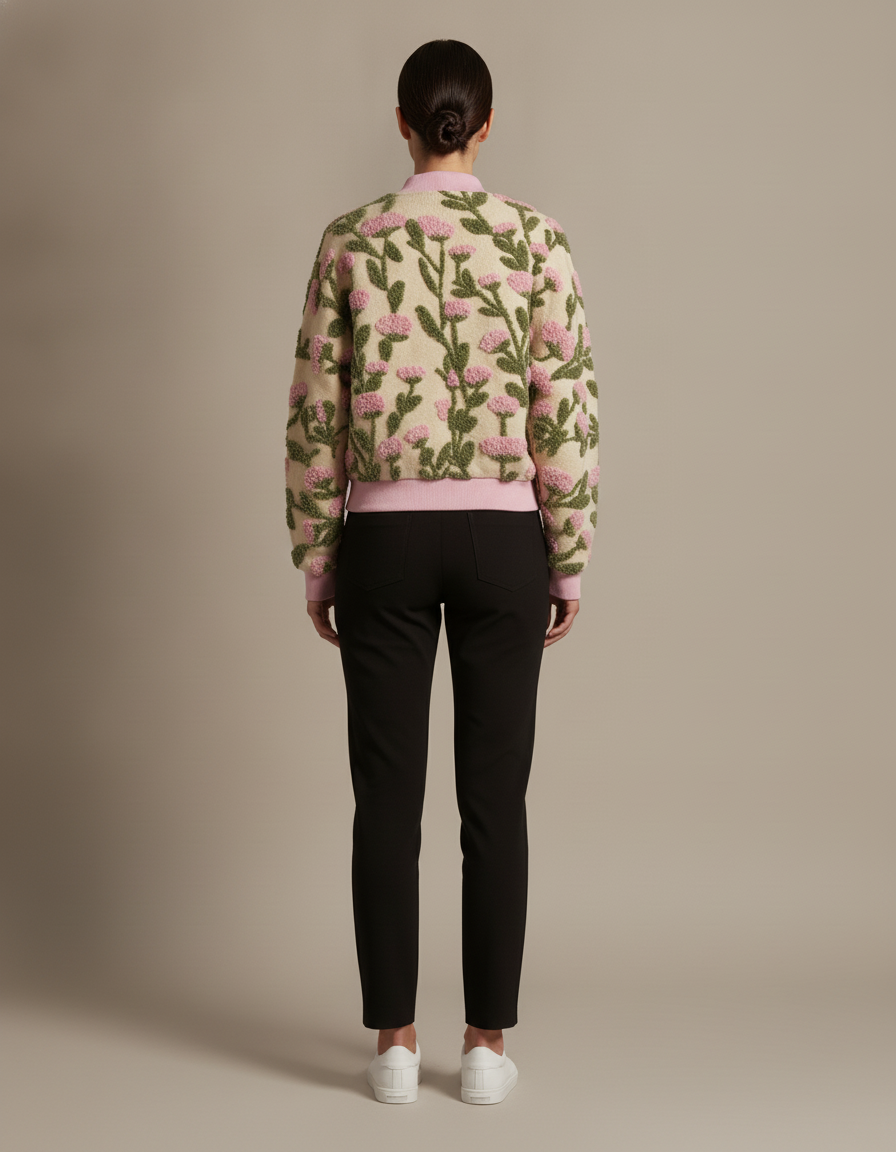 Floral Knit Zip Cardigan — back view