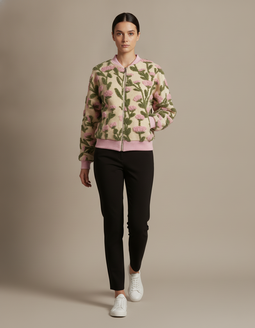 Floral Knit Zip Cardigan — in motion