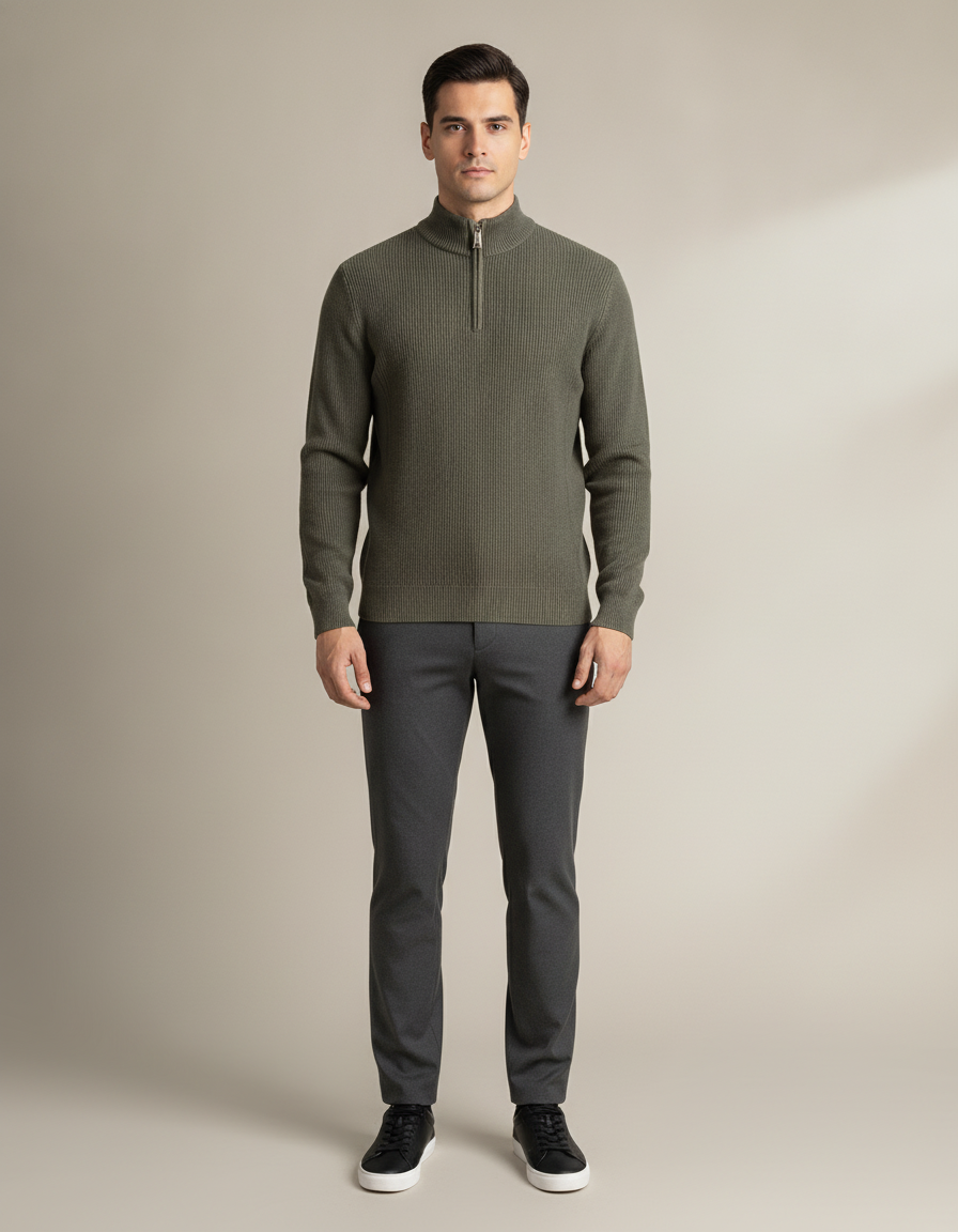 Half-Zip Ribbed Sweater — front view