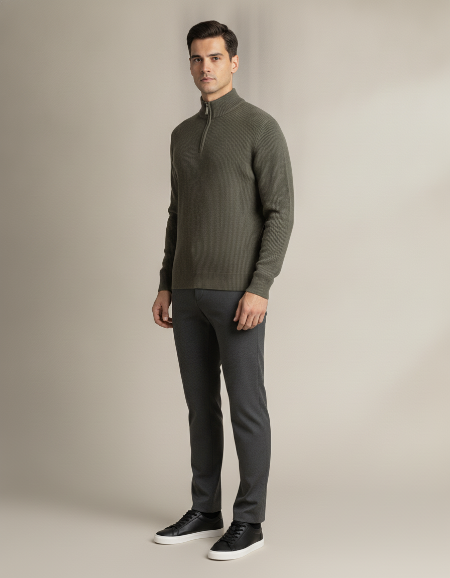 Half-Zip Ribbed Sweater — side view