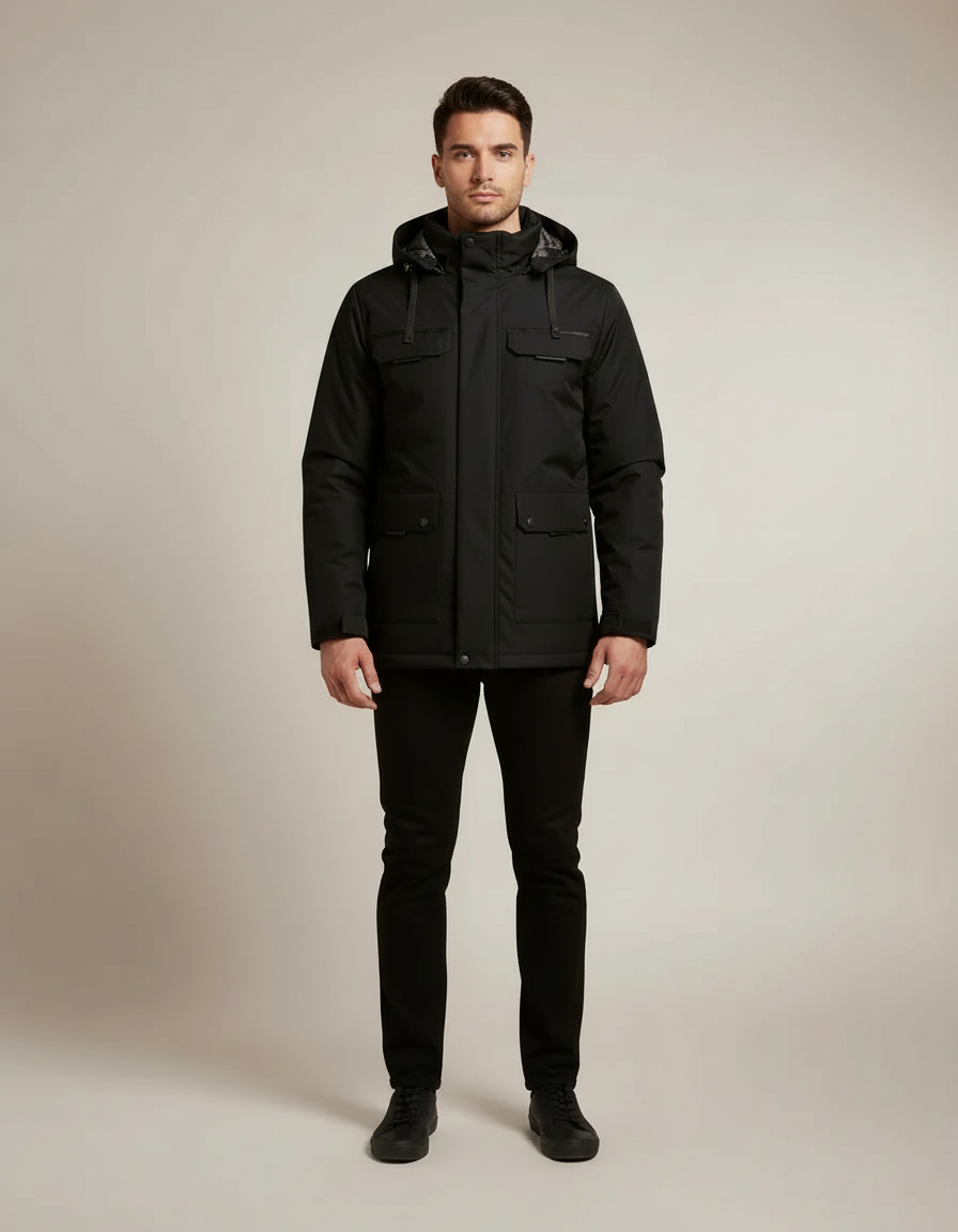 Hooded Weatherproof Jacket — Black