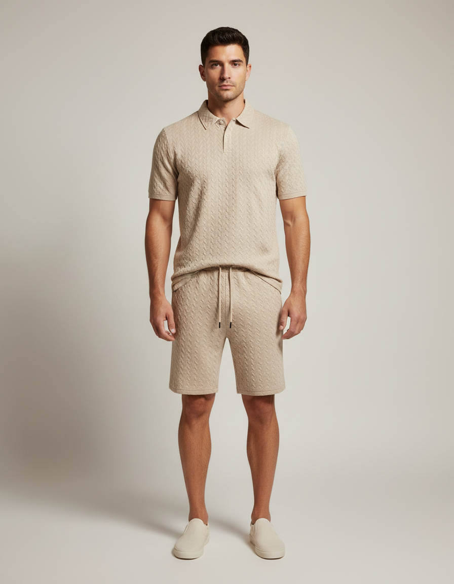 Textured Polo & Short Set — front view