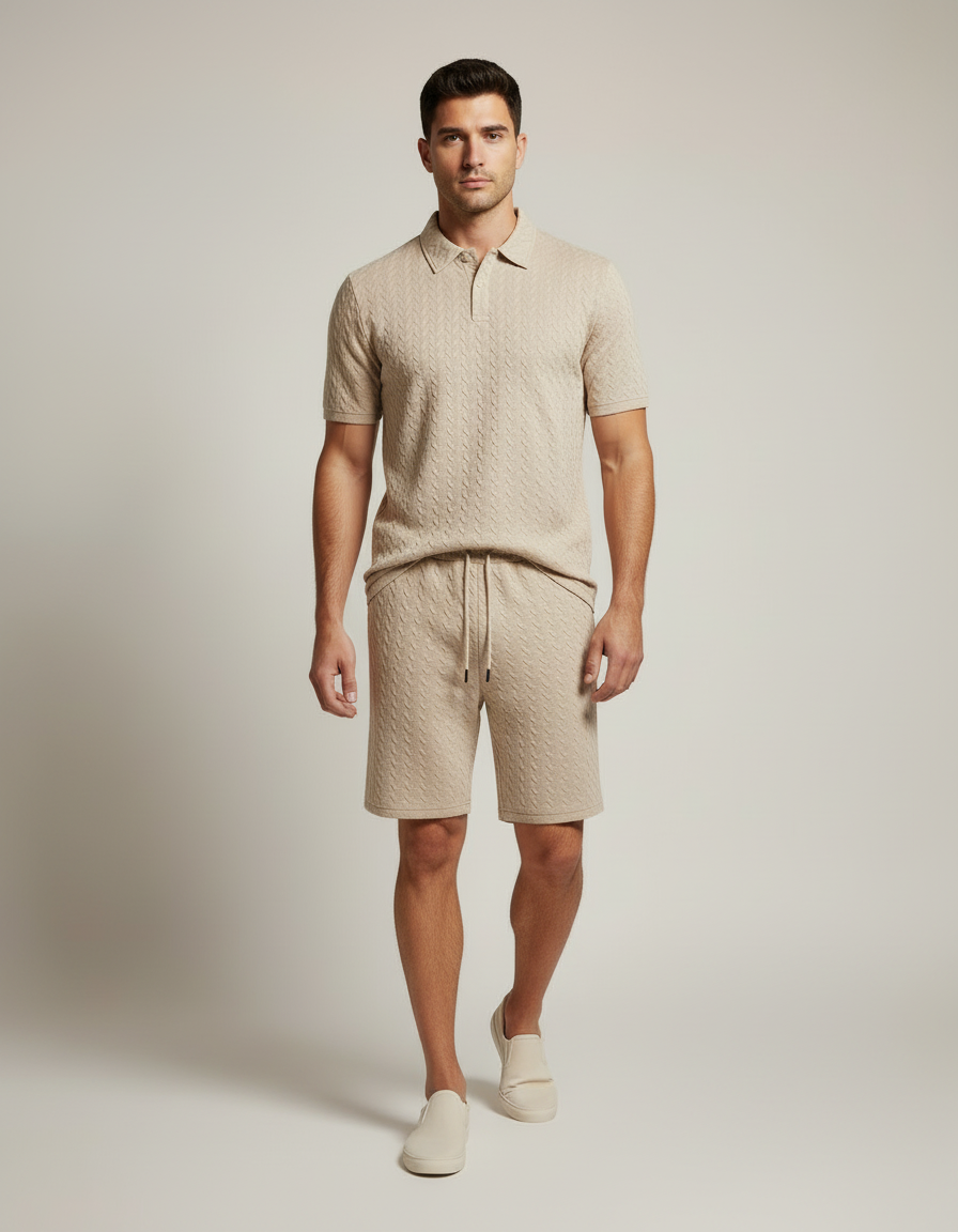 Textured Polo & Short Set — in motion