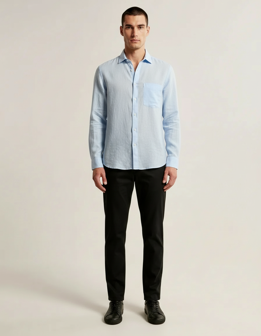Linen Blend Shirt — Light Blue