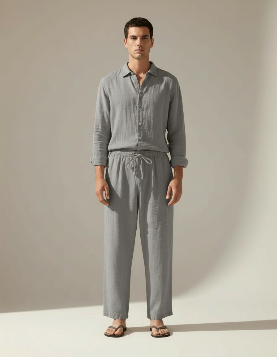 Linen Shirt & Trouser Set — Grey