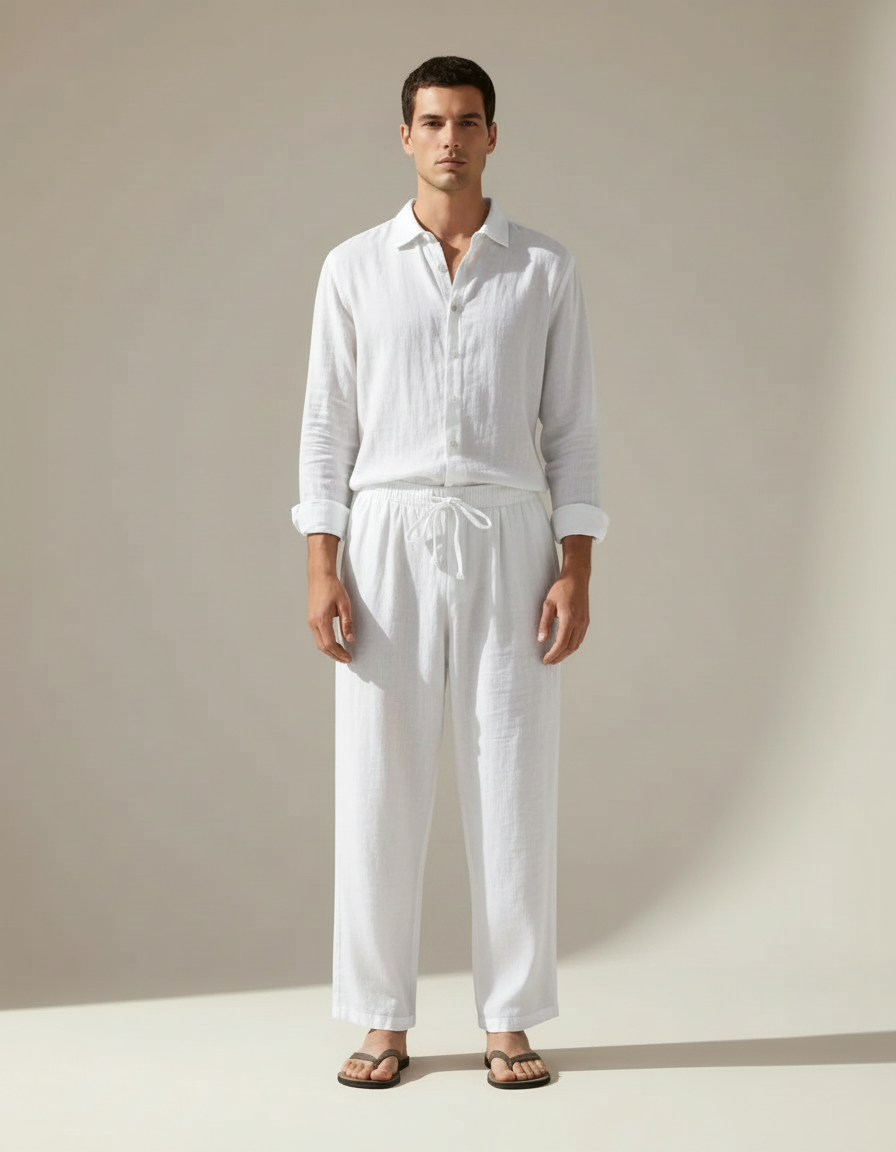Linen Shirt & Trouser Set — White