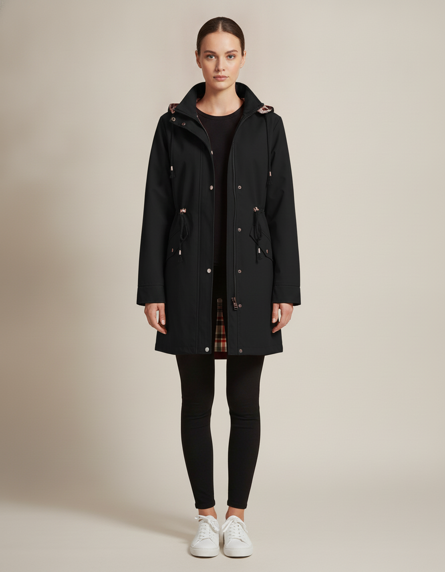 Plaid Lined Rain Jacket — Black