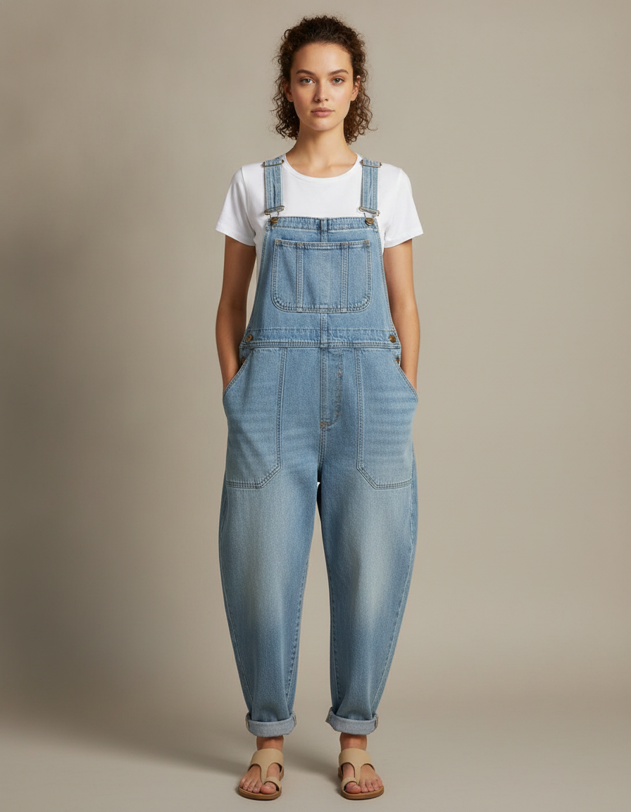 Relaxed Denim Overalls — front view