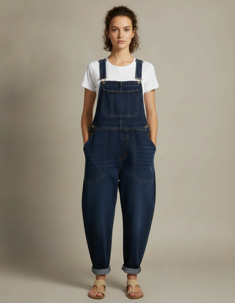 Relaxed Denim Overalls — Dark Blue