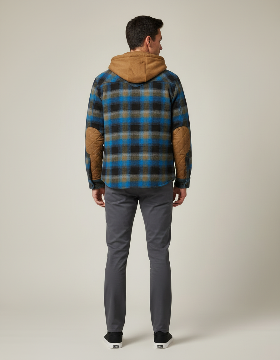 Sherpa Lined Plaid Hooded Jacket — back view