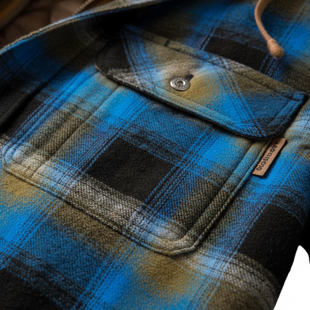 Sherpa Lined Plaid Hooded Jacket — fabric detail