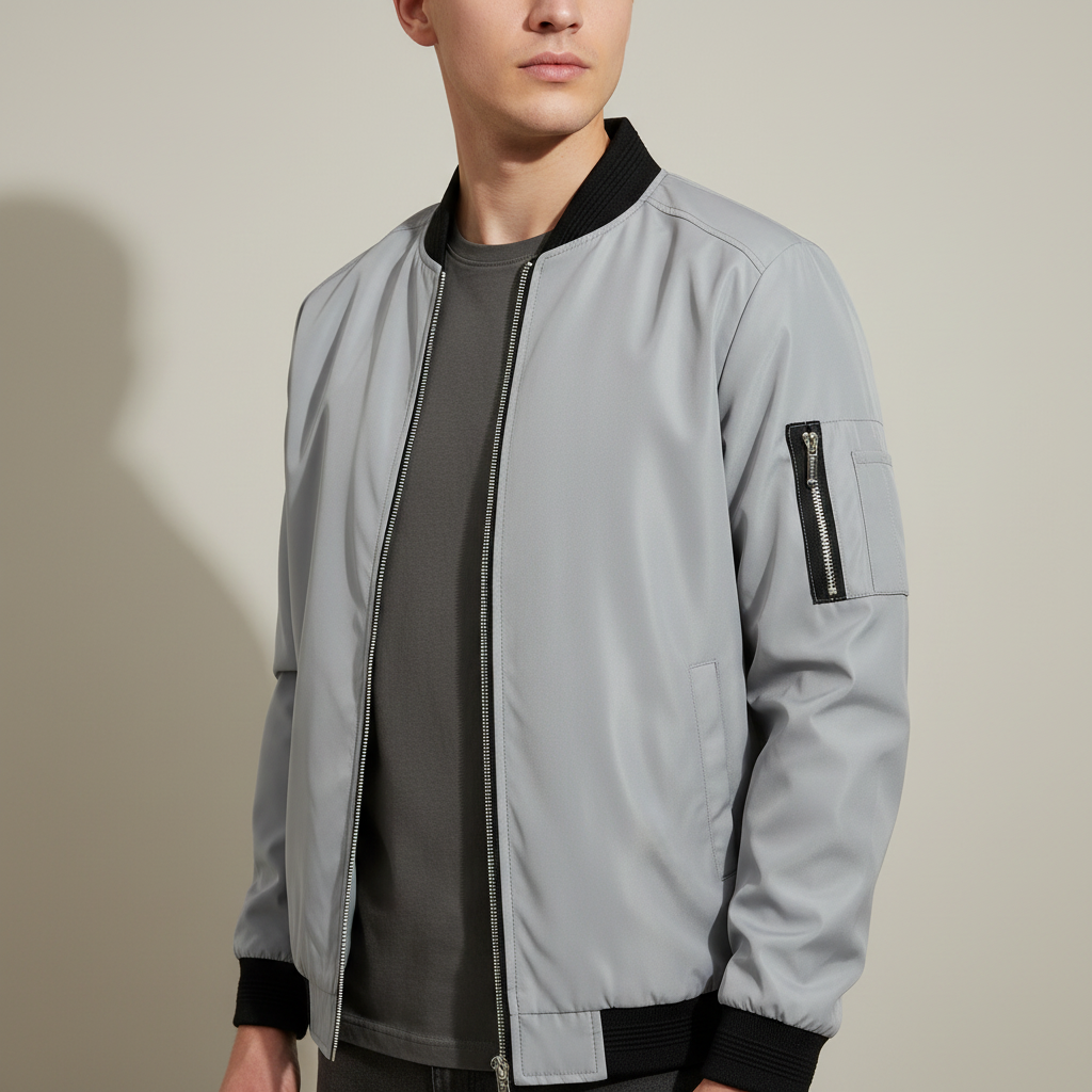 Slim Fit Baseball Jacket — fabric detail