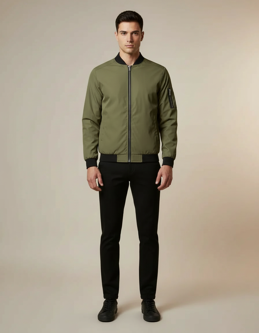 Slim Fit Baseball Jacket — Army Green