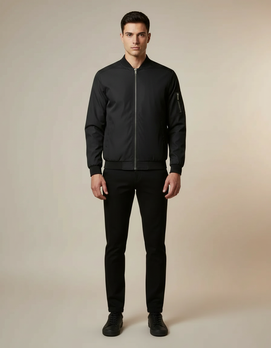 Slim Fit Baseball Jacket — Black