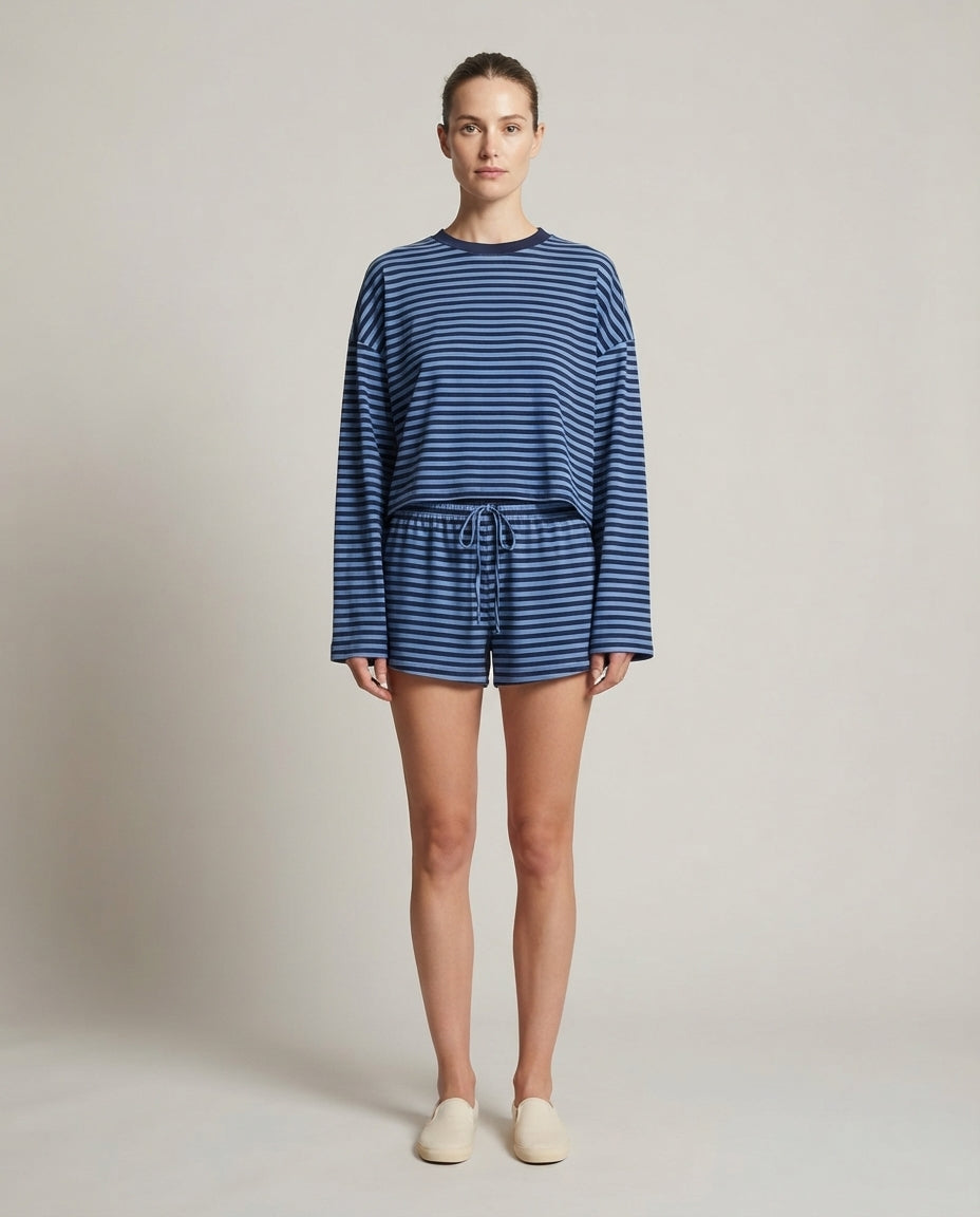 Striped Lounge Short Set — front view