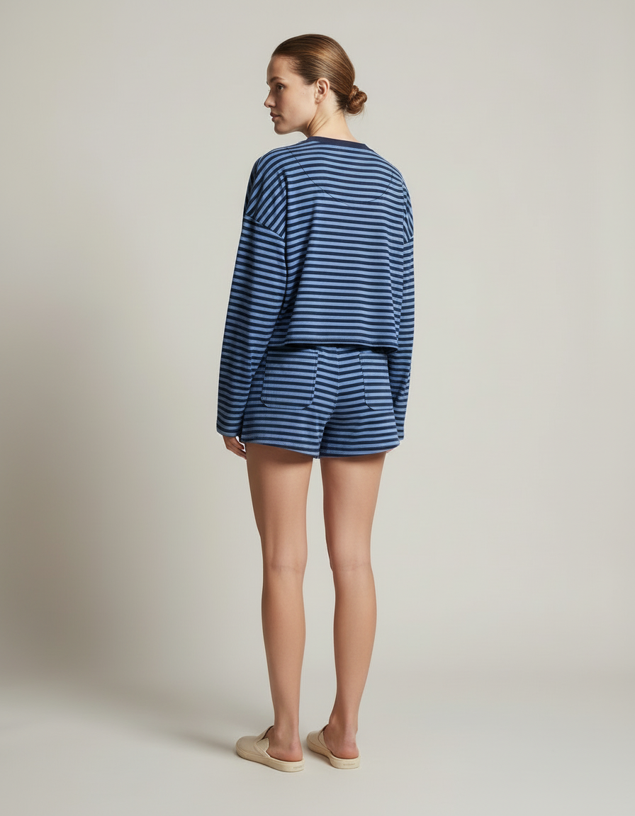 Striped Lounge Short Set — back view
