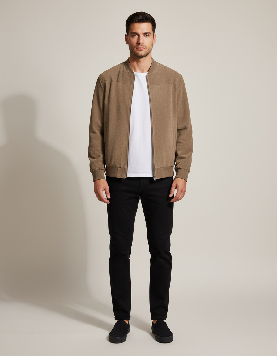 Suede Bomber Jacket — front view