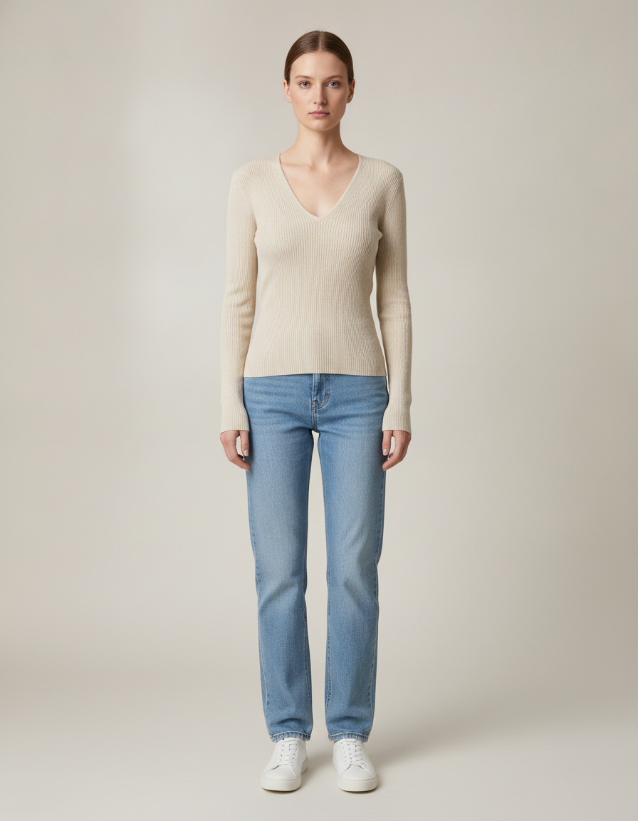 V-Neck Rib Knit Top — front view