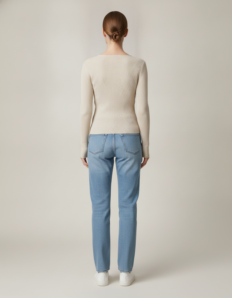 V-Neck Rib Knit Top — back view
