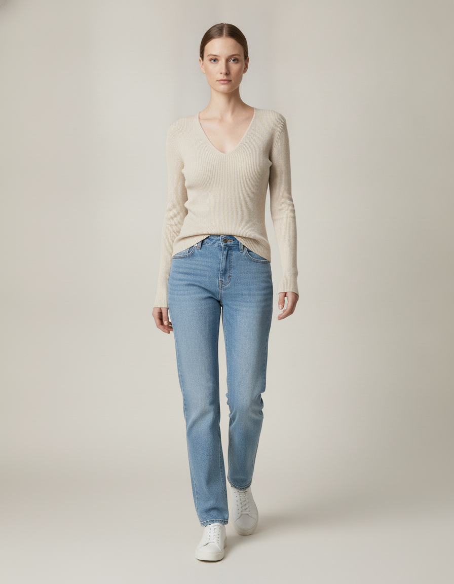 V-Neck Rib Knit Top — in motion