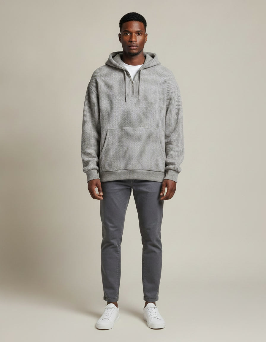 Waffle Knit Hoodie — Grey