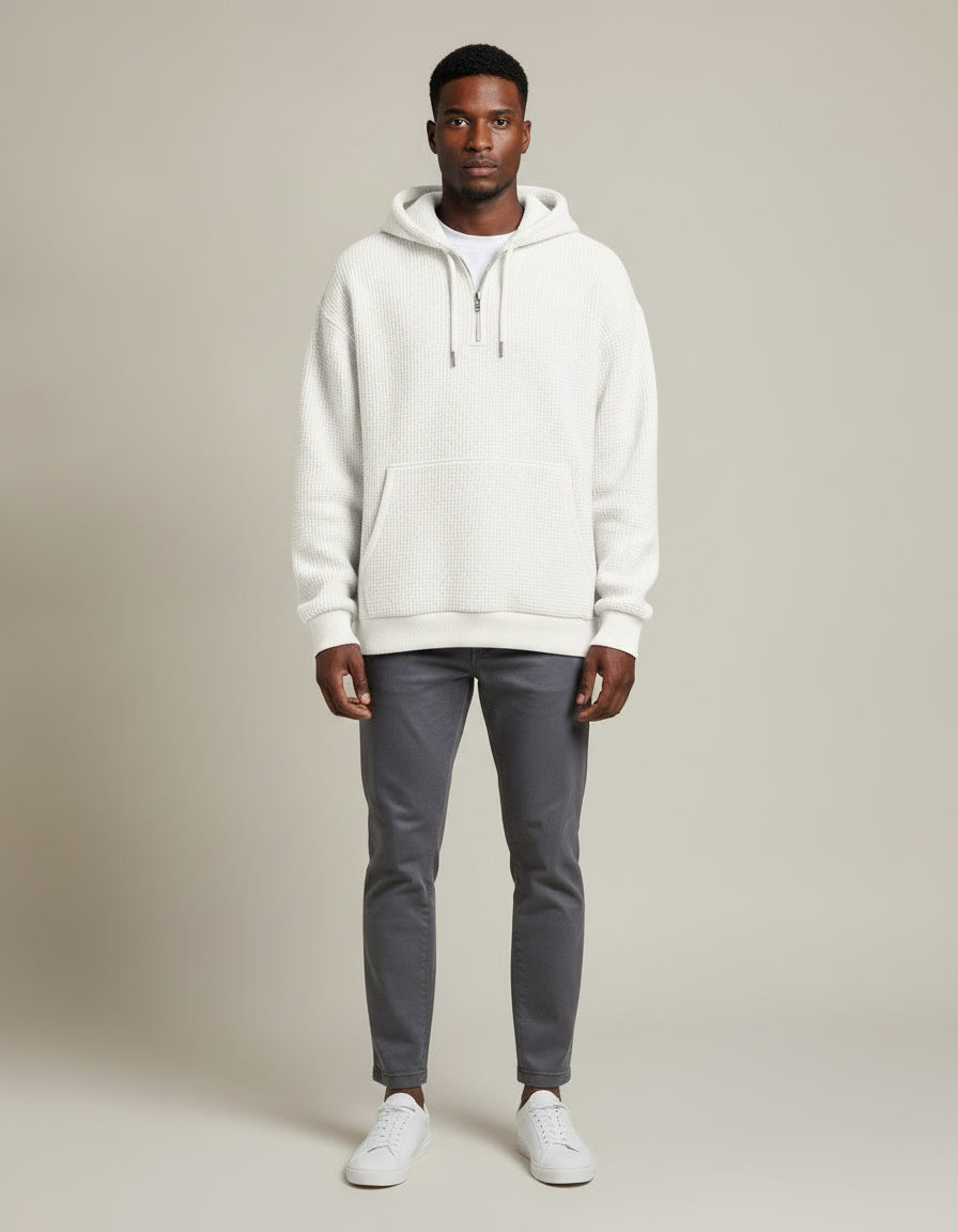 Waffle Knit Hoodie — White