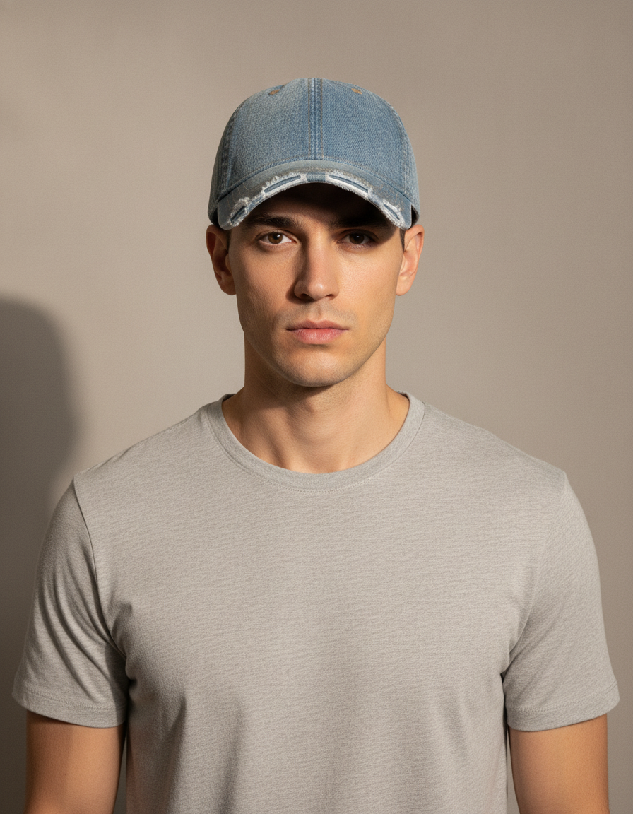 Washed Denim Cap — front view