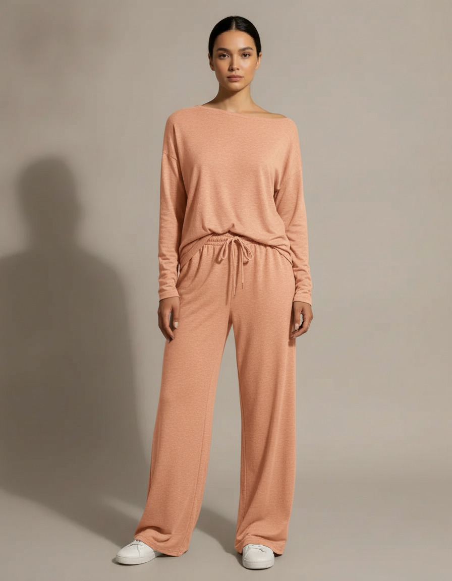 Off-Shoulder Wide Leg Set — Apricot