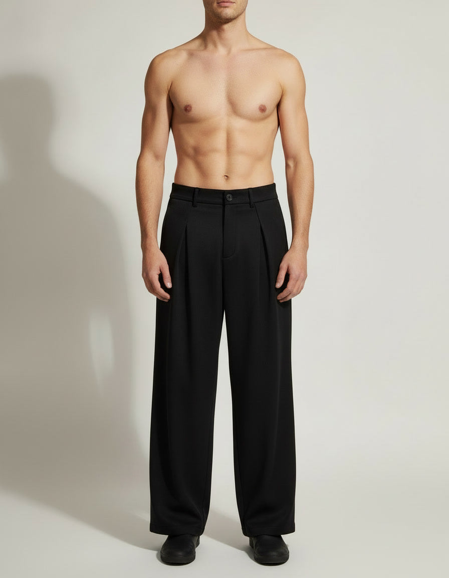 Relaxed Straight Trousers — Black