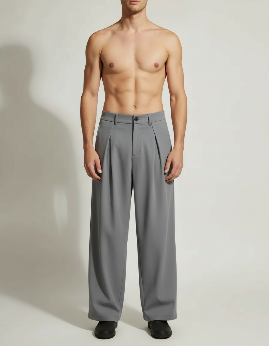 Relaxed Straight Trousers — Grey