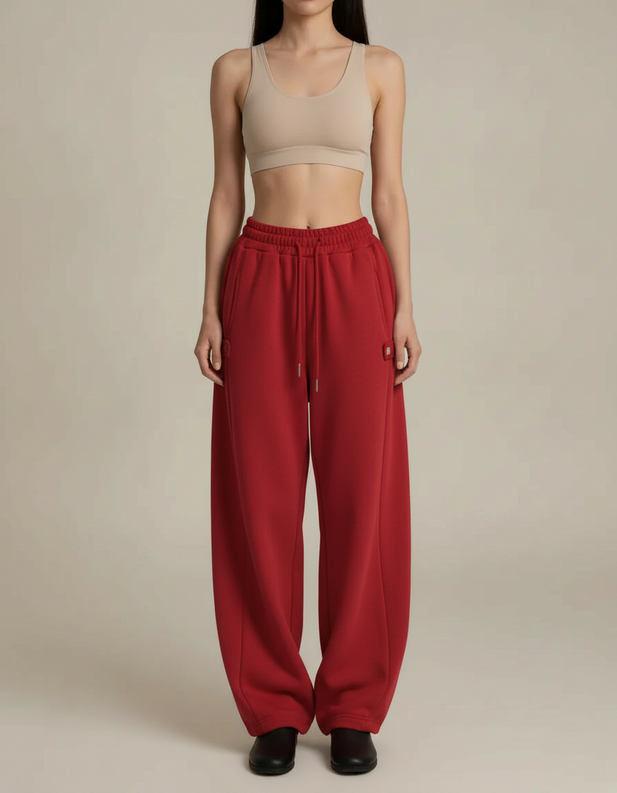 Barrel Leg Sweatpants — Red
