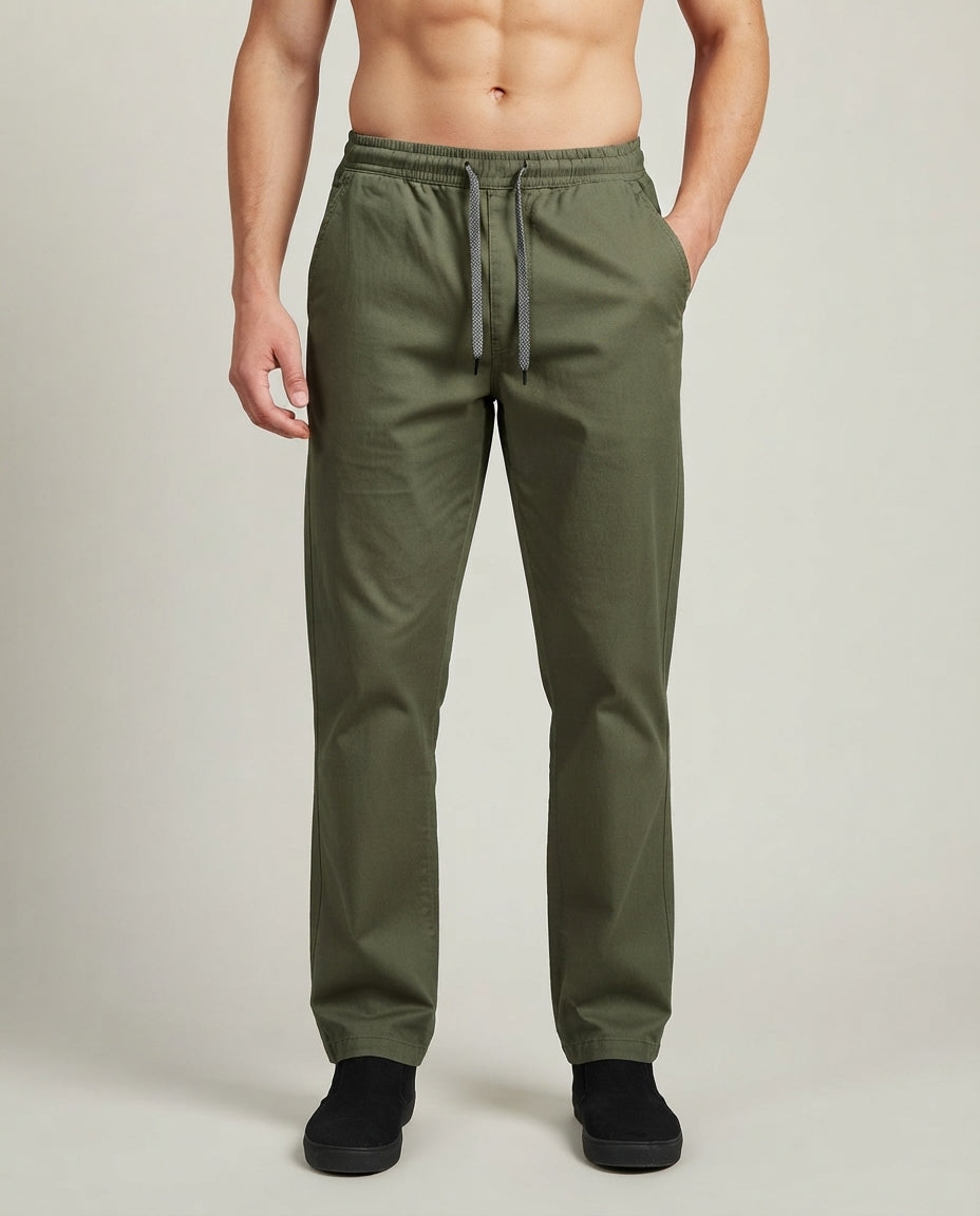 Relaxed Cotton Trousers — Army Green