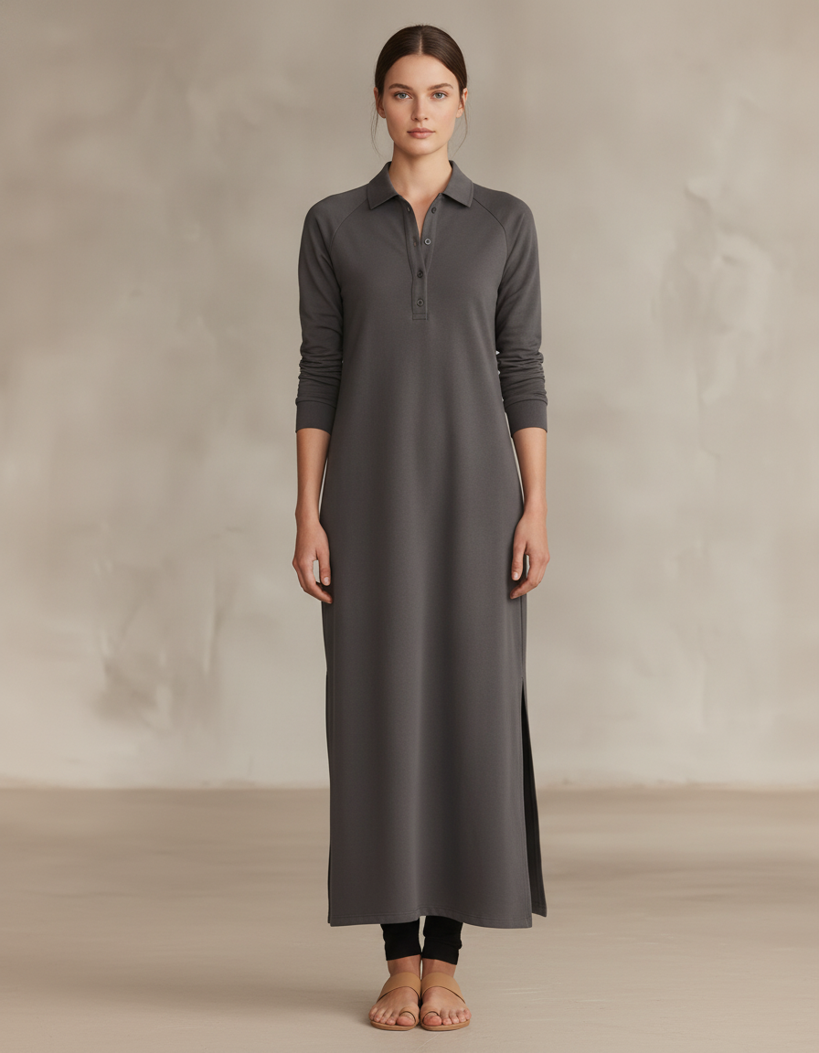 Collared Sweatshirt Maxi Dress — front view