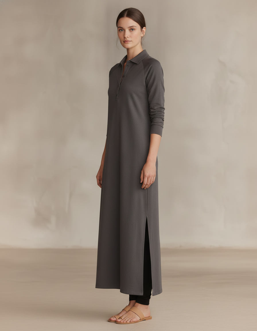 Collared Sweatshirt Maxi Dress — side view
