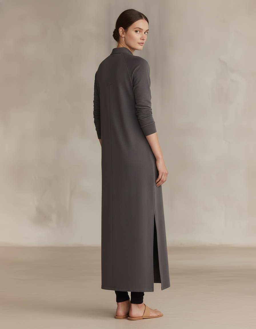 Collared Sweatshirt Maxi Dress — back view