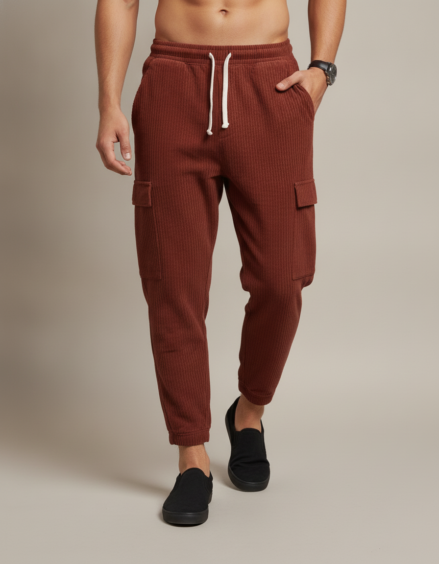 Corduroy Cargo Trousers — in motion