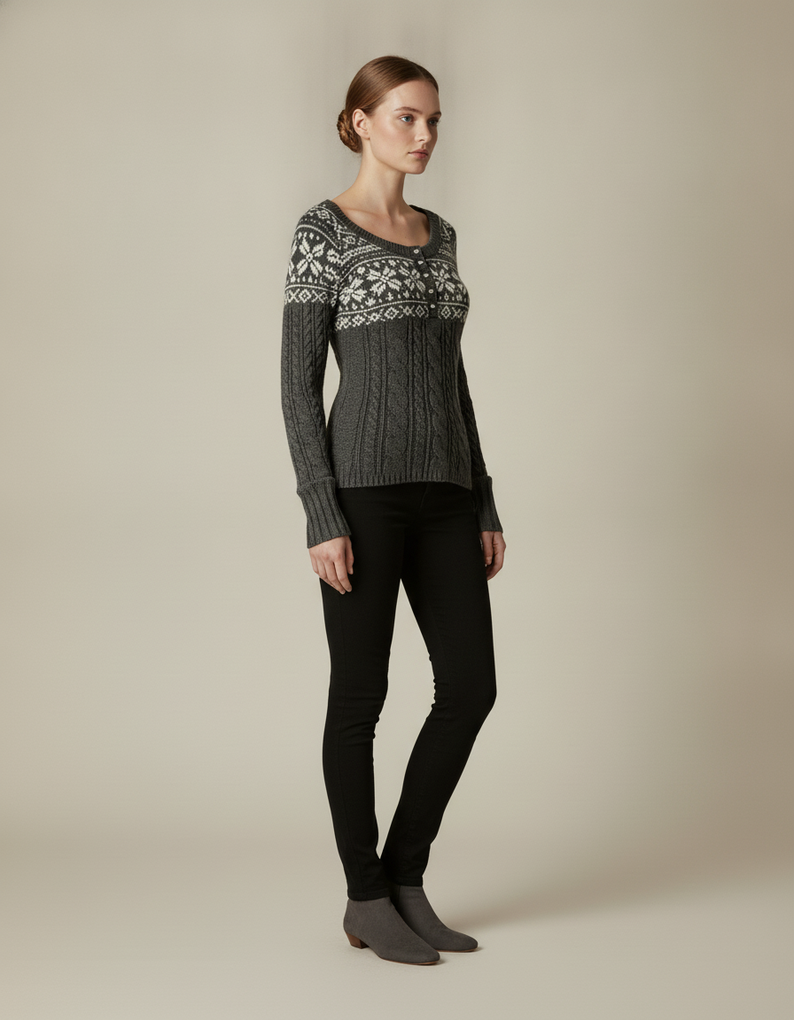 Fair Isle Knit Cardigan — side view