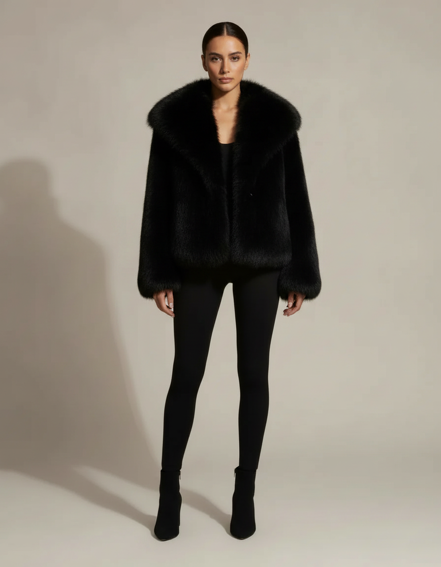 Plush Faux Fur Jacket — Black