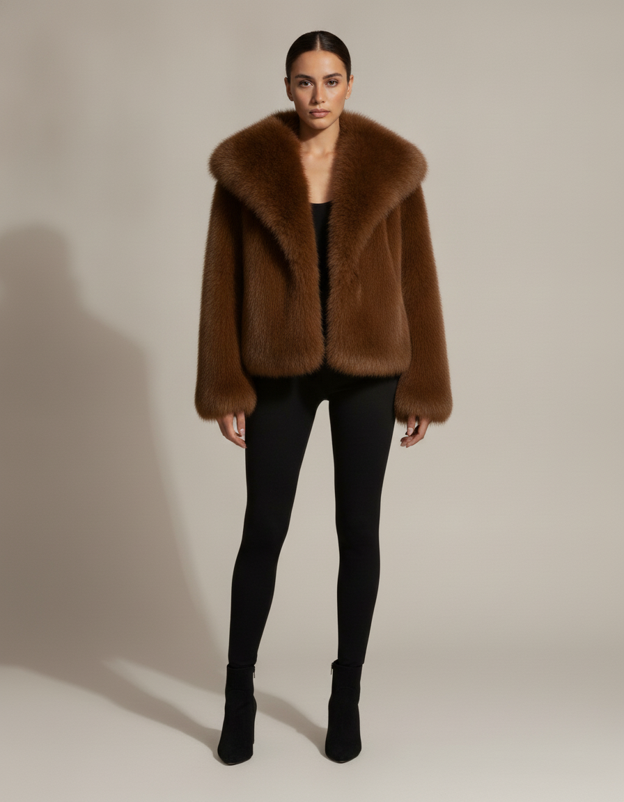 Plush Faux Fur Jacket — Brown