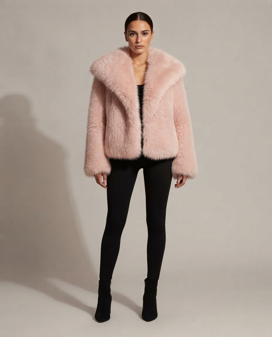 Plush Faux Fur Jacket — Pink