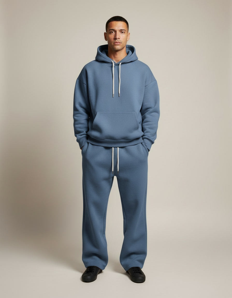 Relaxed Fleece Hoodie Set — Blue