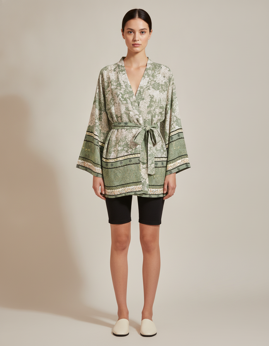 Floral Belted Kimono — front view