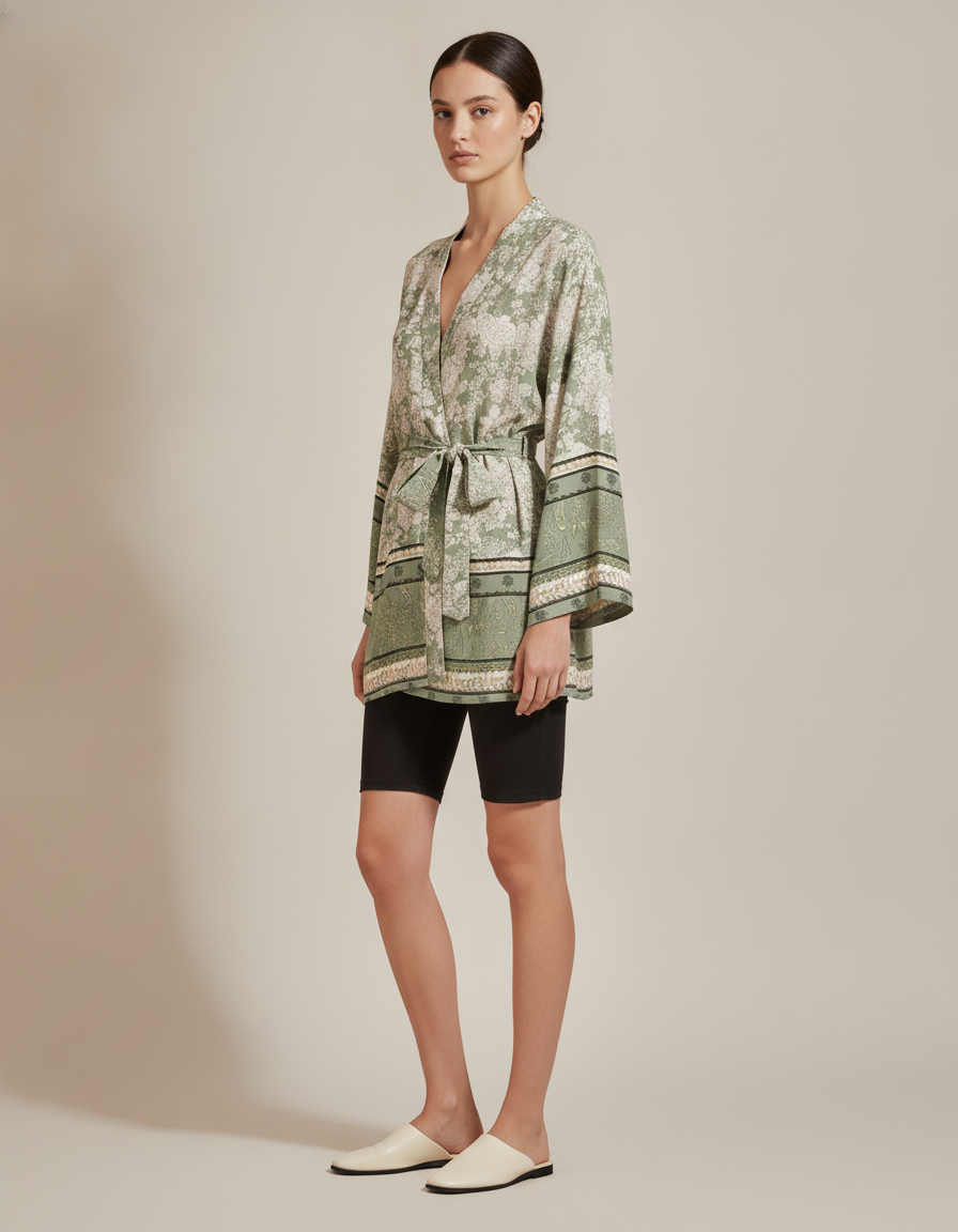 Floral Belted Kimono — side view